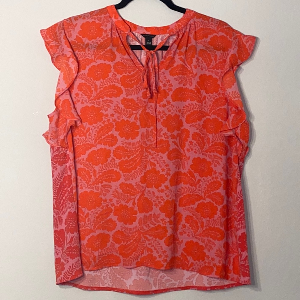 Ann Taylor Ruffle Cap Sleeve Top Blouse Size Large
